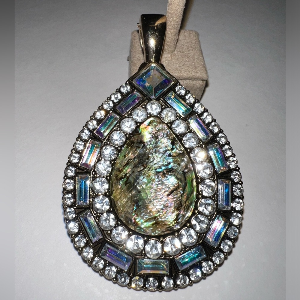 Premier Design, gold & silver necklace pendent, silver, gold, greenish stone